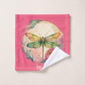 Elegante florale Dragonfly mit Individuelle Name Badhandtuch Set (Waschlappen)