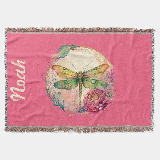 Elegante florale Dragonfly mit Individuelle Name Decke (Vorderseite)