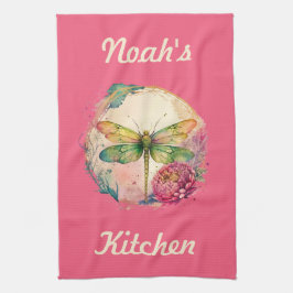 Elegante florale Dragonfly mit Individuelle Name Geschirrtuch