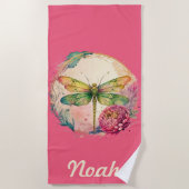 Elegante florale Dragonfly mit Individuelle Name Strandtuch (Vorderseite)