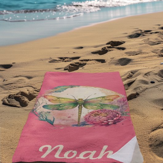 Elegante florale Dragonfly mit Individuelle Name Strandtuch