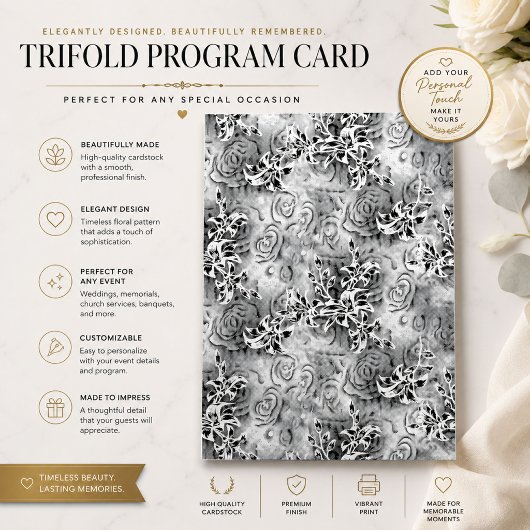 Elegante Florale Dreifaltigkeits-Programmvorlage Dreifach-gefaltete Programmkarte