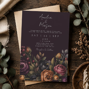 Elegante florale düstere dunkle Hochzeit Einladung