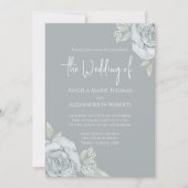 Elegante florale Dusty Blue Classic Rose Blume Einladung (Vorderseite)