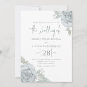 Elegante florale Dusty Blue Classic Rose Blume Einladung (Vorderseite)