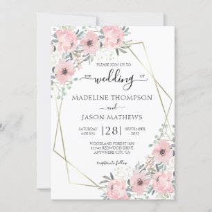 Elegante florale Dusty Blush Pink Geometry Wedding Einladung