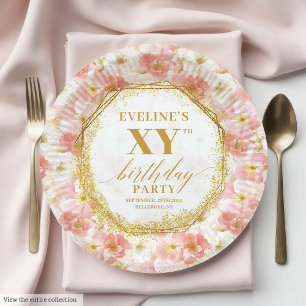 Elegante florale Dusty Pink Geburtstagspapier-Tell Pappteller
