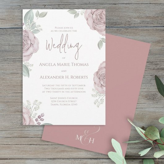 Elegante florale Dusty Rose Klassische Rose Blume Einladung