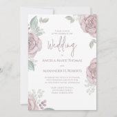 Elegante florale Dusty Rose Klassische Rose Blume Einladung (Vorderseite)