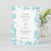 Elegante florale Edges Pale Turquoise Wedding Einladung (Stehend Vorderseite)