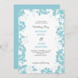 Elegante florale Edges Pale Turquoise Wedding Einladung