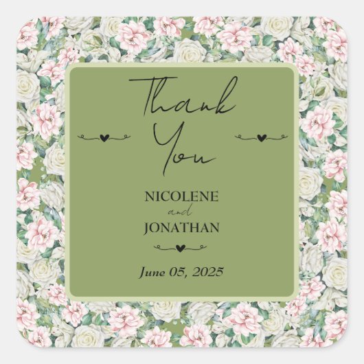 Elegante florale Embrace Wedding Quadratischer Aufkleber (Vorderseite)