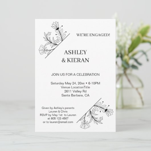 Elegante florale Engagement Party Einladung (Stehend Vorderseite)