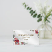 Elegante florale Farbenfrohe Rote Blüte Silber Mod Visitenkarte (Stehend Vorderseite)