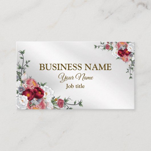 Elegante florale Farbenfrohe Rote Blüte Silber Mod Visitenkarte (Vorderseite)