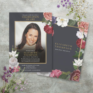 Elegante florale Feier-des-Lebens-Begräbnis-Foto Einladung