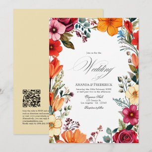 Elegante Florale Fiesta-Hochzeit mit QR-Code Einladung