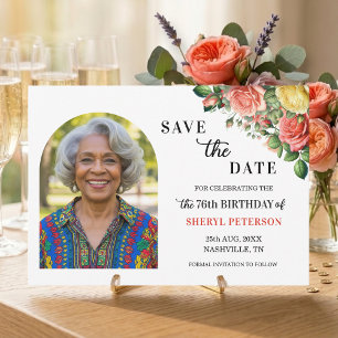 Elegante Florale Foto 76. Geburtstagsfeier Save The Date