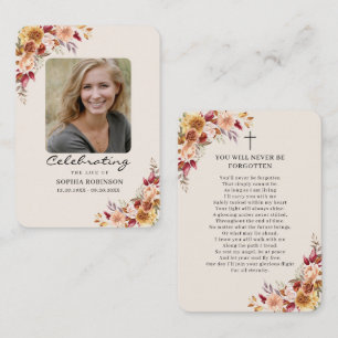 Elegante florale Foto-Gedenk-Cream-Gebetskarte Visitenkarte