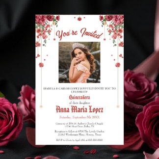 Elegante florale Foto Mis Quince Quinceañera 15. Acryleinladungen