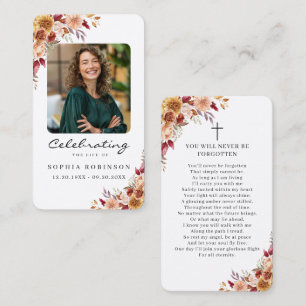 Elegante Florale Foto Trauer-Gedenkkarte Visitenkarte