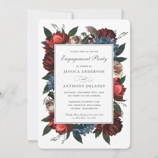 Elegante florale Frame Engagement Party Einladung (Vorderseite)