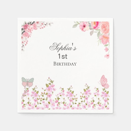 Elegante florale Geburtstagsparty Serviette (Vorderseite)