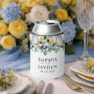 Elegante florale gelbe und blaue Aquarell-Hochzeit Dosenkühler