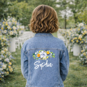 Elegante florale gelbe und blaue Aquarell-Hochzeit Jeansjacke