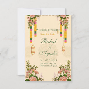 Elegante florale Girlande Mandap Hochzeitseinladun Save The Date