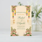 Elegante florale Girlande Mandap Hochzeitseinladun Save The Date (Stehend Vorderseite)