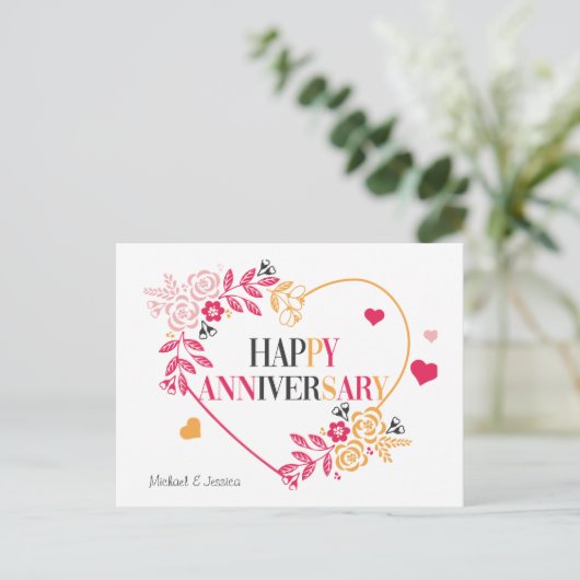Elegante florale Glückskarte zum Jubiläum Postkarte (Stehend Vorderseite)