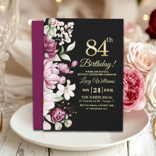 Elegante Florale Gold 84 Geburtstagsfeier Einladung