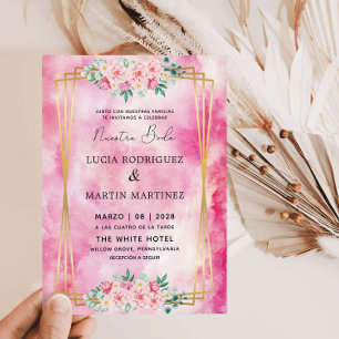 Elegante Florale Gold Rosa Wasserfarbe Unsere Hoch Einladung