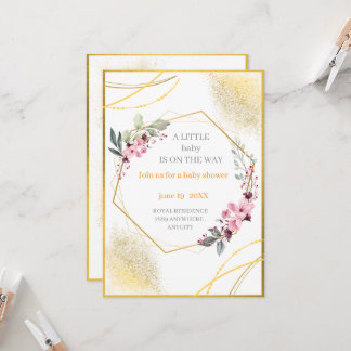 Elegante Florale Goldene Geometrische Babyparty-Ei Einladung