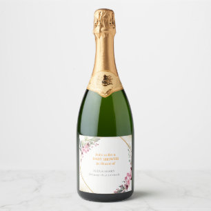 Elegante florale goldene geometrische Babyparty We Schaumweinetikett