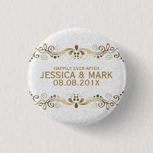 Elegante Florale Goldspitze mit weißen Damastmotiv Button