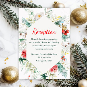 Elegante Florale Grün Winter Hochzeitsempfang Begleitkarte