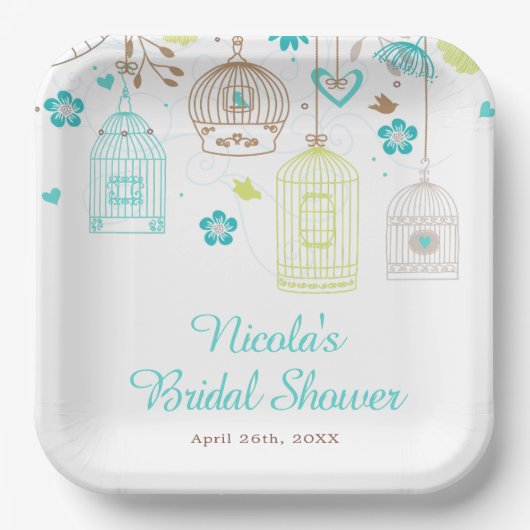 Elegante florale grüne und blaue Brautparty Pappteller (Vorderseite)