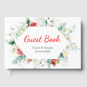 Elegante Florale Grüne Winterhochzeit Gästebuch