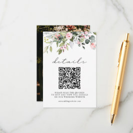 Elegante Florale Grünpflanzen QR-Code und Foto Hoc Begleitkarte