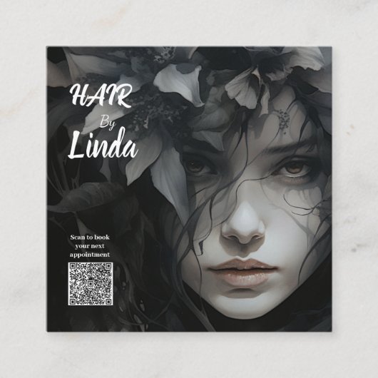Elegante florale Haarstylist QR Code Visitenkarten Telefonnummerkarte (Vorderseite)