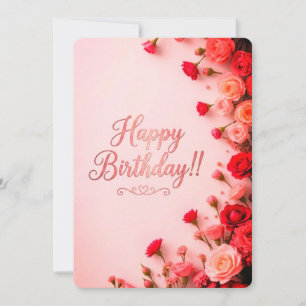 Elegante Florale Happy Birthday Grußkarte Rosa Einladung