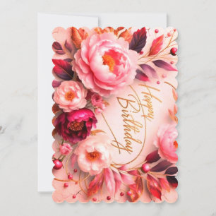 Elegante Florale Happy Birthday-Grußkarte   Rosa Einladung