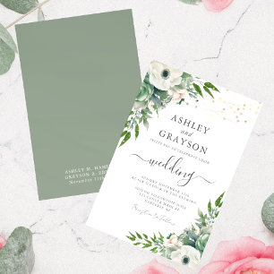 Elegante Florale Hellgrüne Hochzeit Einladung