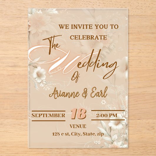 Elegante florale Hochzeit - Akryllische Einladung (Vorderseite)