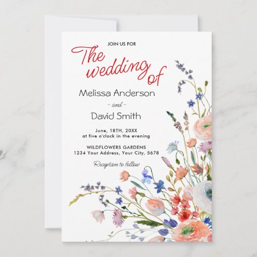 Elegante Florale Hochzeit Einladung (Vorderseite)