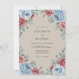 Elegante Florale Hochzeit in Tan Einladung