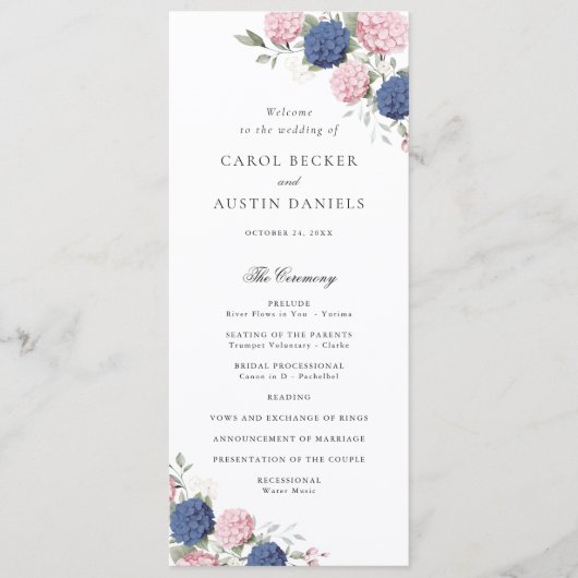 Elegante Florale Hochzeit mit rosa und blauen Hort Programm (Vorderseite)