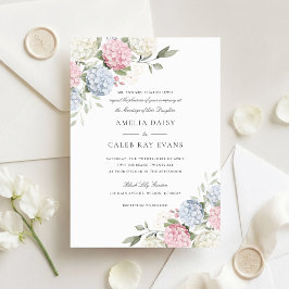 Elegante Florale Hochzeit mit rosa und blauer Hort Einladung